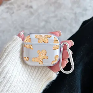Christmas Biscuit World Pattern TPU Soft Protective Case for Apple AirPods 4/3/2/1/Pro/Pro2 Transparent Earphone Cover with Keychain Attachment