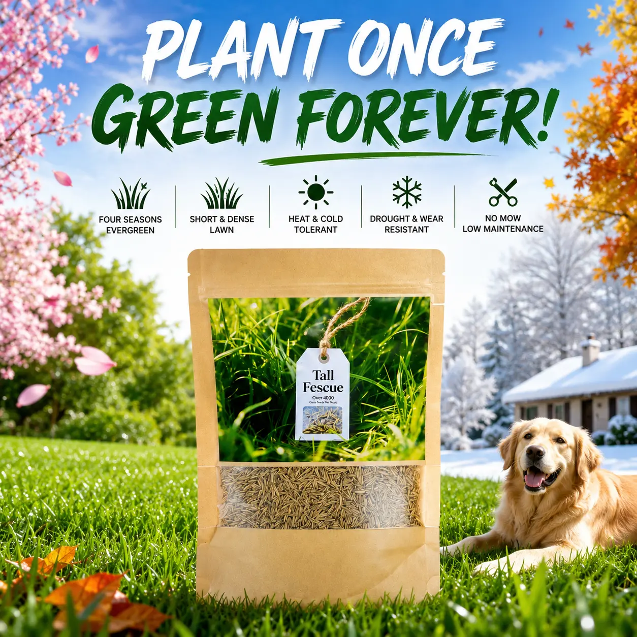 6000 Seeds Rapid Growth Lawn Grass – No Bald Spots, All-Weather Hardy, Perfect for Dense Turf & Golf Greens  #Summervibes