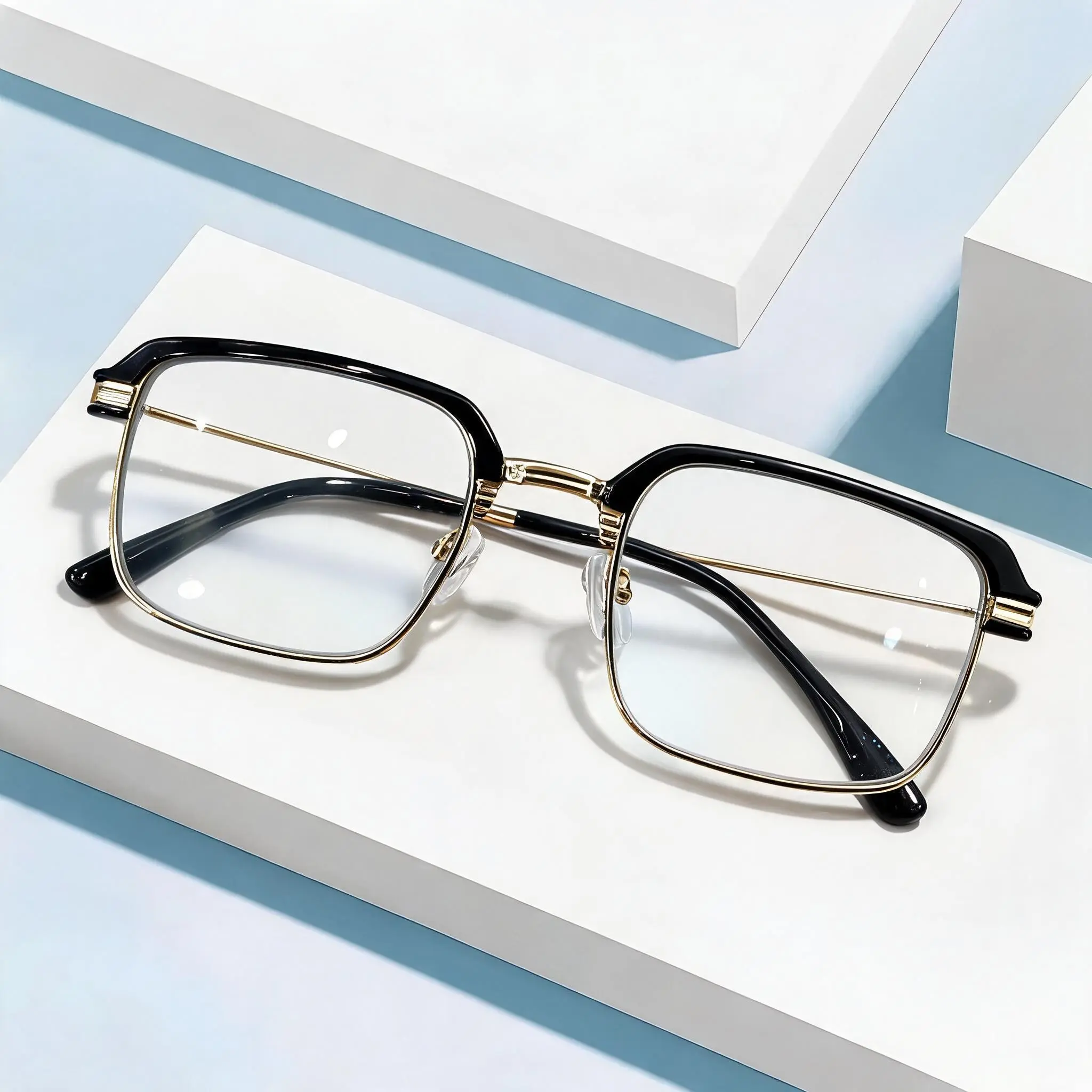 Transition Reading Eyeglasses with Photochromic Blue Light Filtering Lenses, Elegant and Lightweight Black and Gold Frame, Transition Eyeglasses