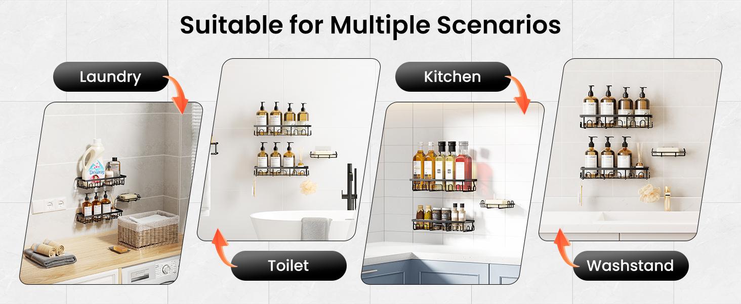 Shower Caddy, 3 Pack Shower Shelves, Rustproof Adhesive Bathroom Organizer with Soap Holder, wall organizer, No Drill Rust Proof Shower Shelves for Bathtub Room/Kitchen/Home