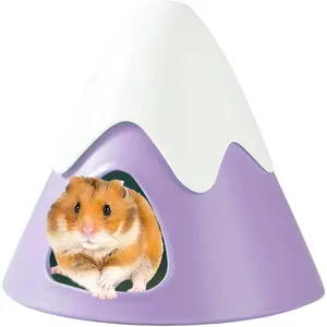 Hamster Hideout, Snowy Mountain Shape Hamster Hide House,Cute Small Animal Habitat Hideaway Hut for Syrian Hamsters, Mice, Gerbils, Rats (Purple) Small Animal Ceramic Hideout Hut