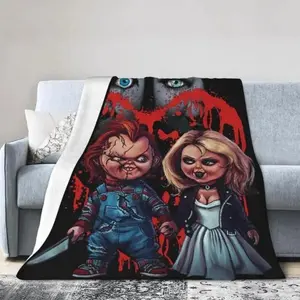 Soft Funny Throw Blanket Horror Movie Blanket Chucky Halloween Fleece Blanket Super Cozy Warm Fleece Fluffy Plush Lightweight Bedding Quilts For All Season Bed Sofa Couch Retro Scary Flannel