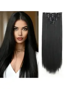 24-Inch Long Straight Hair Extensions for Women, Natural Look Invisible Seamless Synthetic 7-Piece Wig Set, Volume Boosting Hairpiece, Synthetic Hair Pieces