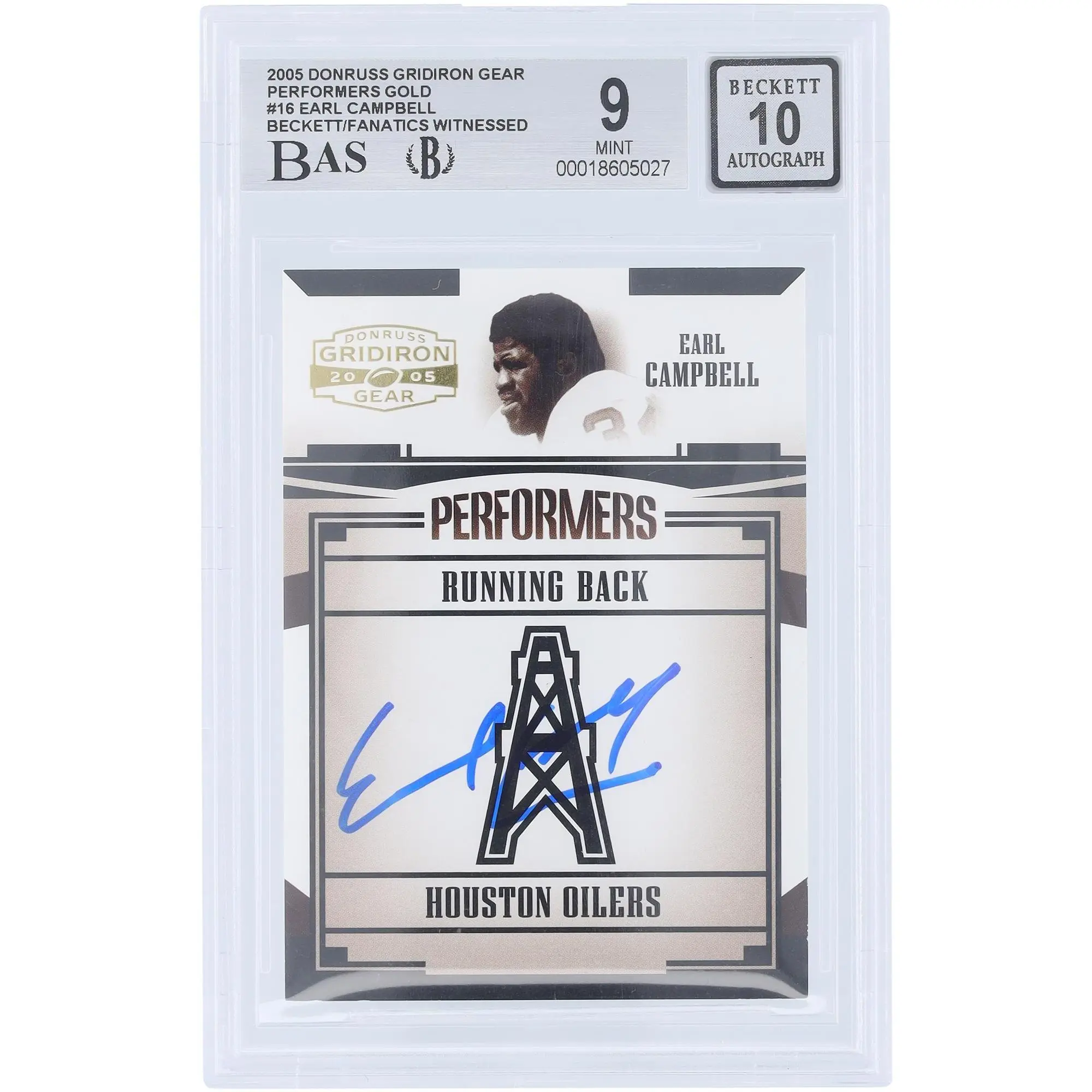 Earl Campbell Houston Oilers Autographed 2005 Donruss Gridiron Gear Performers Gold #P-16 #/500 Beckett Fanatics Witnessed Authenticated 9/10 Card - Fanatics Authentic Certified
