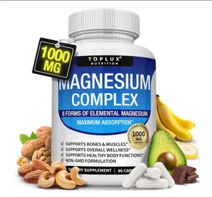 Magnesium Complex Supplement 8 Elemental 1000mg - Magnesium Glycinate, Citrate, Malate, Taurate, Chelated for Easy Absorption for Bones, Muscle, Recovery, Energy, Vegan Non-GMO 90 Capsules