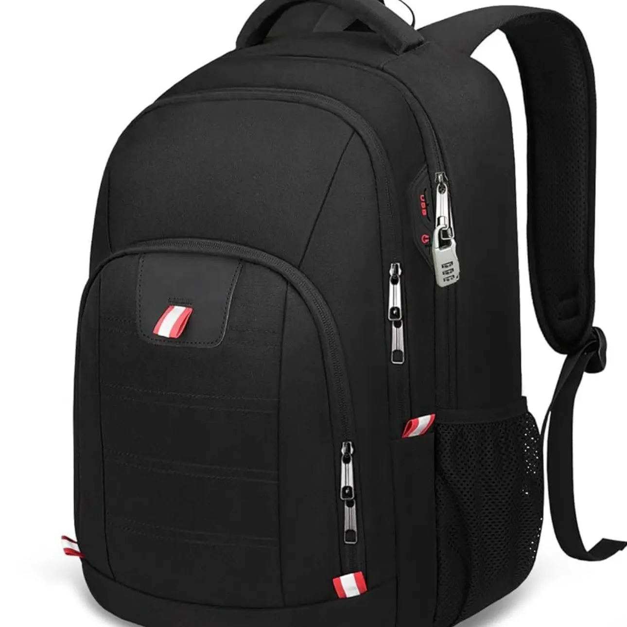 Black Anti-Theft Double-Strap Backpack for Adults - Durable Nylon, Dustproof Waterproof, USB Charging Slot, Anti-Theft Slots, Fits 15-Inch Laptop/Notebook, Unisex Business Travel Bag, Black Backpacks, Anti-Theft Backpacks
