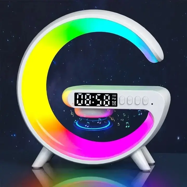 Multifunction RGB Light Bluetooth Speaker Alarm Clock 15W Wireless Charger Stand Pad   Fast Charging Station Realistic Supercar Engine for heavy sleepers