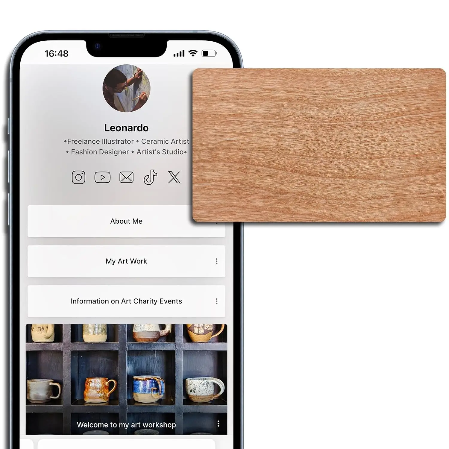 Wood Digital Business Card - Sustainable Design - Social Media Sharing & Instant Contact - Tap to Share NFC - for iOS & Android