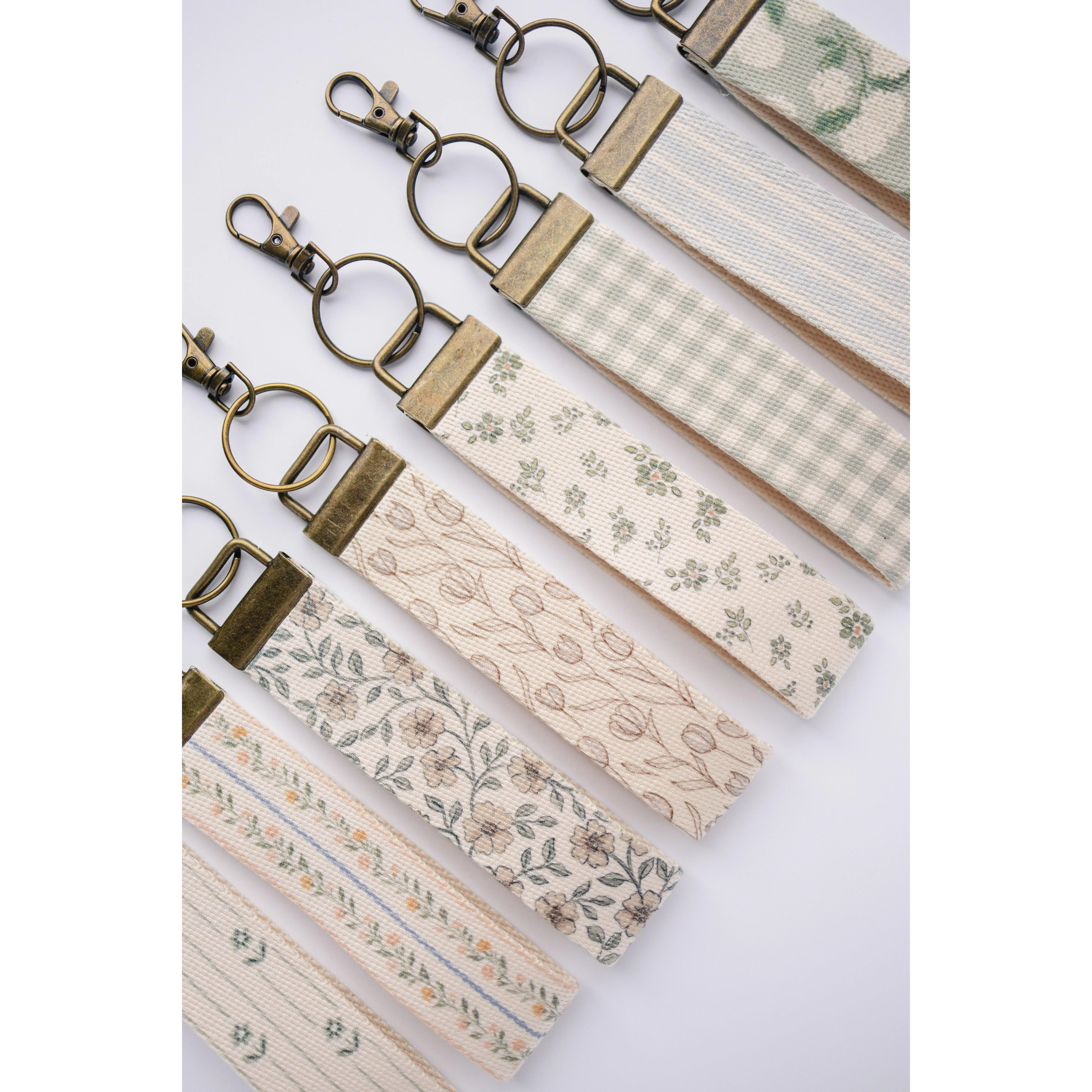 Spring Floral Canvas Wristlet Keychain and Keychain Wallet, Handmade Key Fob Lanyard, Compact Keychain Wallet