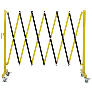 Expandable Metal Barricade with Wheels, 11 Feet Long Folding Security Gate, Retractable Metal Barrier for Construction Site Elevator Traffic Control Garage, Yellow Black
