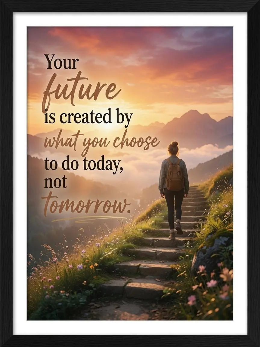 Unframed Artistic Inspirational Quote Print Poster, 1 Piece Photo Wall Decoration for Room Home Supplies, Featuring "Your Future Is Created by What You Choose to Do Today, Not Tomorrow" Slogan