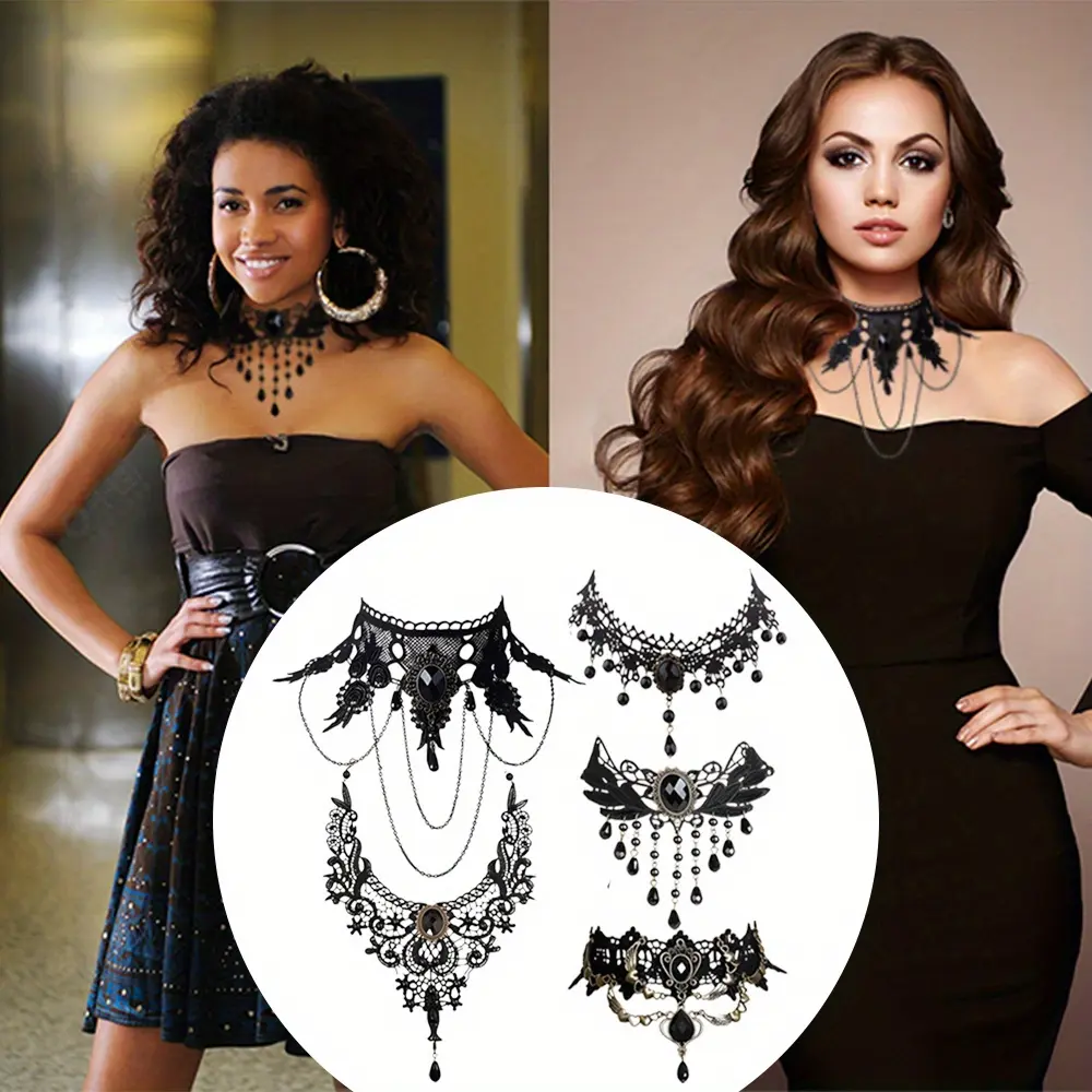 5 Pieces/Set Halloween Sexy Jewelry Women Lady Elegant Goth Gothic Steampunk Lace Choker Necklace Black Neck Chain Collar Statement with Pendant Victorian Wedding Party Cosplay - TikTok Shop 5 Pieces/Set Halloween Sexy Jewelry Women Lady Elegant Goth Gothic Steampunk Lace Choker Necklace Black Neck Chain Collar Statement with Pendant Victorian Wedding Party Cosplay - TikTok Shop