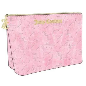 Pink Pressed Pattern, Juicy Couture Metal Logo, Terry Top Zip Cosmetic Bag