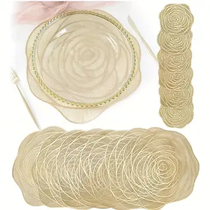 PVC Placemats & Coasters Set, 12pcs, Kitchen Decorative Placemat, Washable, Non-Slip, Heat-Resistant, Ideal for Weddings, Parties, Festivals