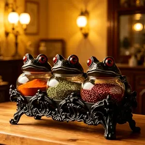 Witchy Frog Apothecary Jars  Gothic Aesthetic Vintage Spice Storage Set for Herbs Tea Halloween Room Kitchen Decor