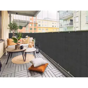 3FT, 4FT, 5FT 6FT Tall Balcony Privacy Screen Fence Windscreen Privacy Screen Shade Cover Mesh Garden with Enforced Hems and Grommets on 4 sides in Black