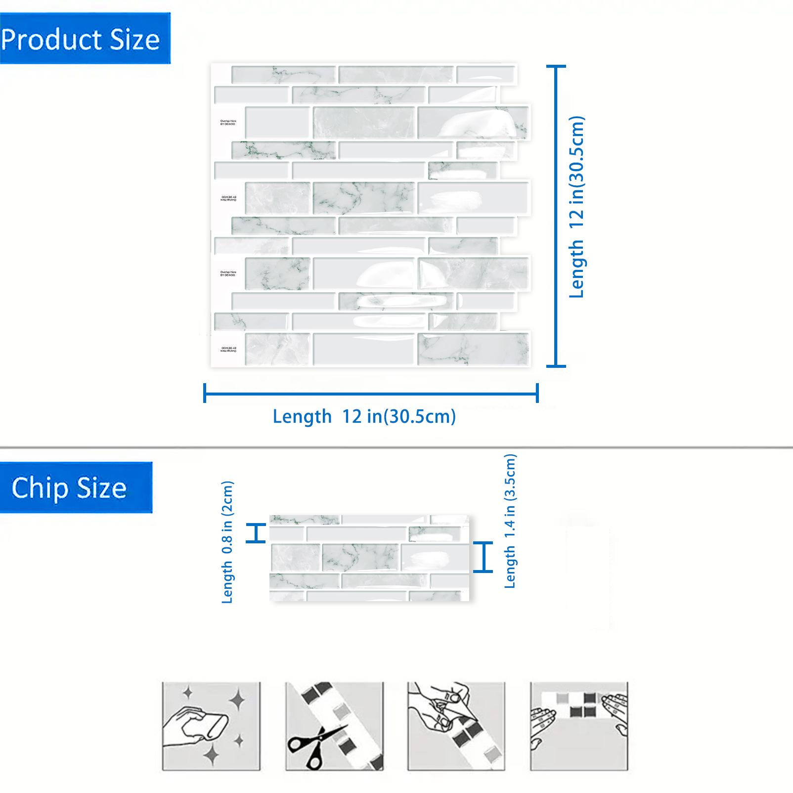DEWOO Marble-Pattern Self-Adhesive Wall Stickers, Grid-Pattern Wall Appliqués, 3D Wall Tiles (Peel-and-Stick) — Suitable for decorating kitchen backsplashes, bathrooms, and laundry rooms. Delivers a premium, sophisticated aesthetic.