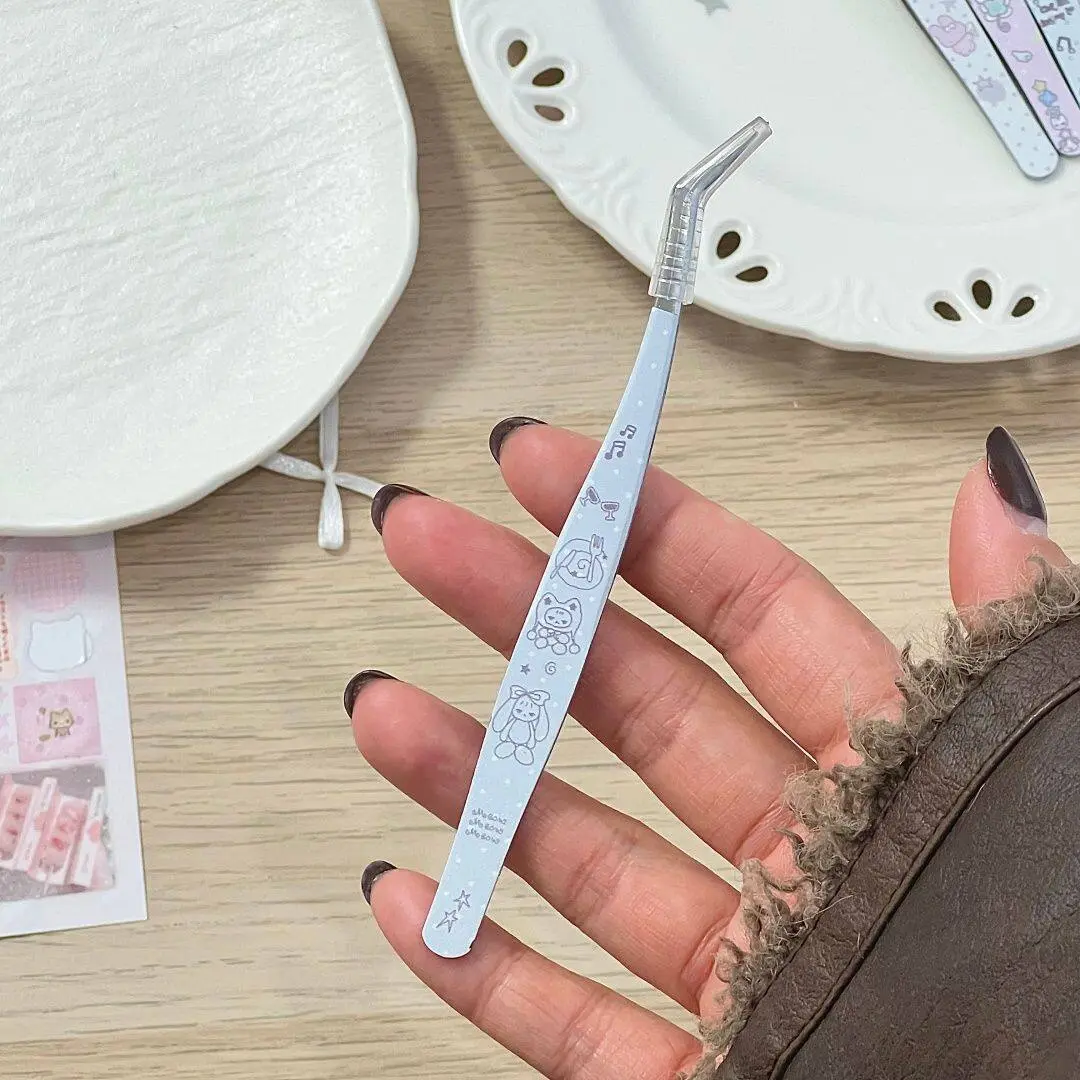 Pastel Kawaii Stainless Steel Precision Tweezers - Multipurpose Angled Tweezers with Cover