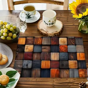 4/6pcs Table Mat Set, Vintage Oil Painting Plaid Popular Home Placemats, Festive Seasonal Country Style Washable Table Mats