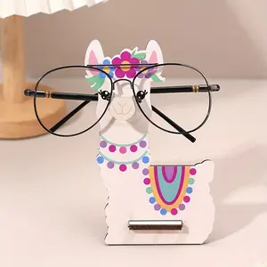 Cute Llama Wooden Glasses Stand, Desktop Ornament, Colorful Floral Alpaca Eyeglass Holder, Sunglass Display Rack, Home & Office Table Decor, Cute Accessories Desk, Gift For Animal Lovers