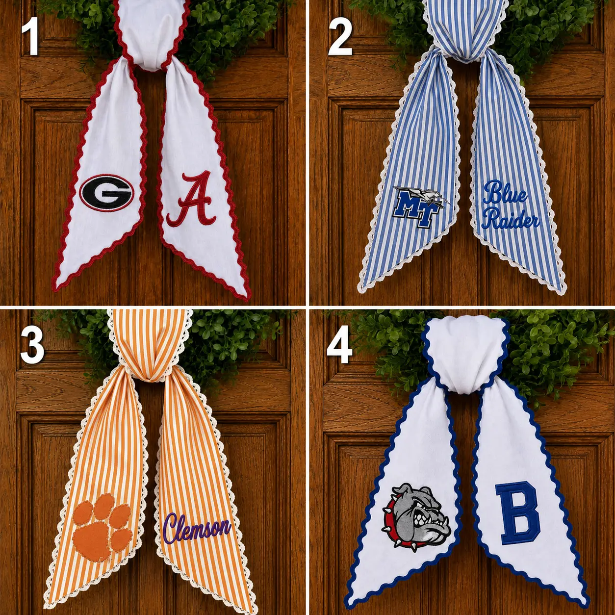 Football Wreath Sash, Striped Monogram Door Decor, College Football Tailgate Ribbon, Custom University Sash