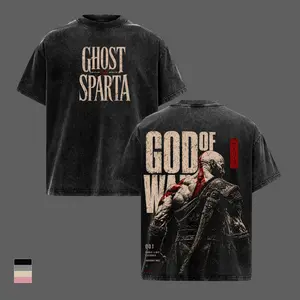 God of War Kratos Vintage Washed Tee, Ghost of Sparta Graphic Shirt, Oversized Heavyweight Cotton T-Shirt, Spartan Warrior Gym Wear, Workout Streetwear, Nordic Mythology Gamer Apparel, PS5 Fan Gift, Collector Merch