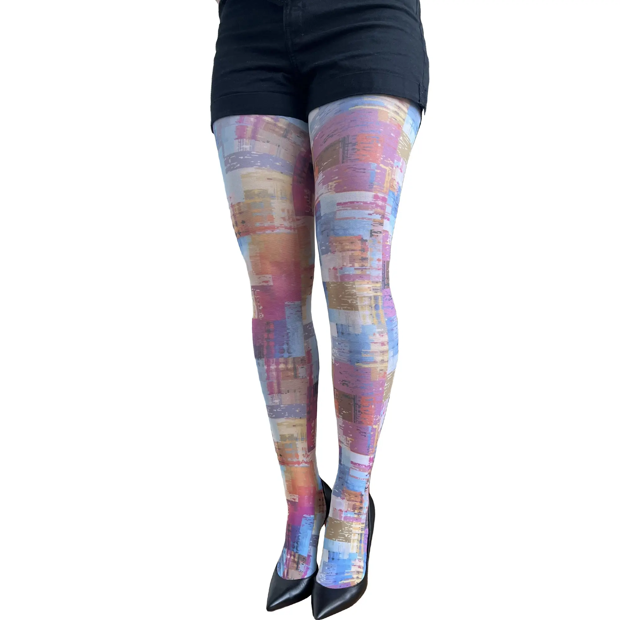Multicolored Abstract Opaque Tights For Women