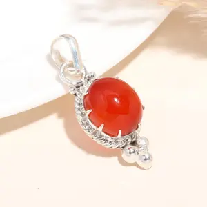 925 Sterling Silver Red Carnelian Pendant