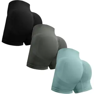 3 Piece Workout Shorts for Women Seamless Scrunch Butt Lifting High Waisted Yoga Gym Booty Running Short Pants