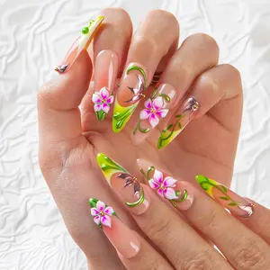 Lovful NEW DROP Collection Handmade Acrylic Press On Nails 10PCS Reusable Salon Quality 3D Flower Rhinestones for Flawless Long Lasting Look Manicure