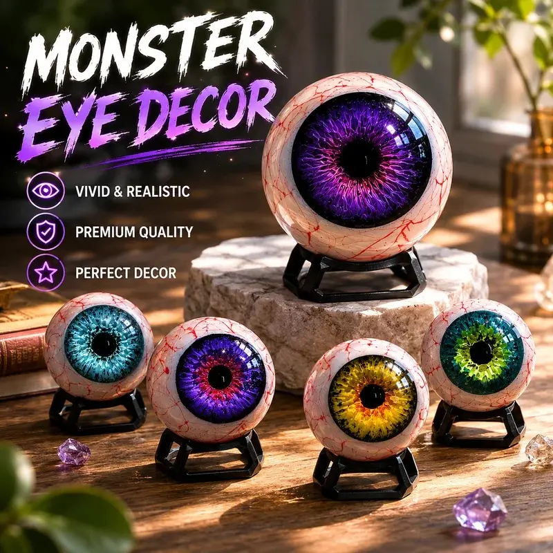 Realistic eyeball resin ornament, 6*6*6cm, with stand, multi-color iris design, suitable for holiday parties and home desktop decoration