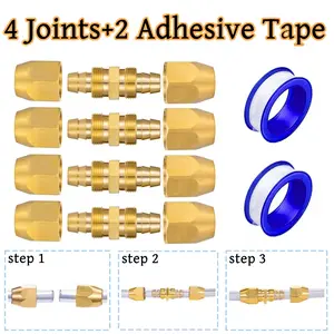 4 Pack Solid Brass Air Hose Repair Fittings Reusable Replacement Fitting For 1/4-Inch ID Hose,1/4" Air Hose Repair Fitting