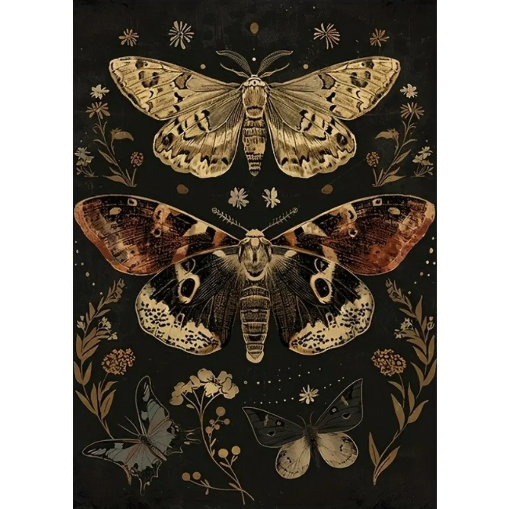 1pc 5D Diamond Painting Featuring a Frameless Gothic Design with Plants, Flowers, Butterflies, And Moths. This Aesthetic Artwork Embodies a Dark Academy Style with Moody Boho And Cottagecore Elements Handicraft