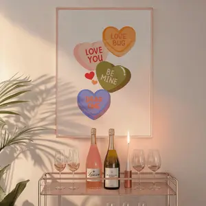 Valentine's Candy Heart Poster, Trendy Bar Decor (Digital Print) Abstract Shapes Wall Art