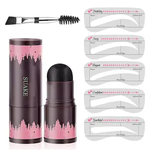 Waterproof Eyebrow Powder & Double Ended Eyebrow Brush & Eyebrow Tinted Eyebrow Stencil Set, 7 Counts/set Eyebrow Makeup Tool with & 5 Eyebrow Stencil for Women, Eyebrow Shaper Set