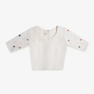 Cloud lineX Cotton Blouse: Hand Embroidery & Artisan Back Buttons