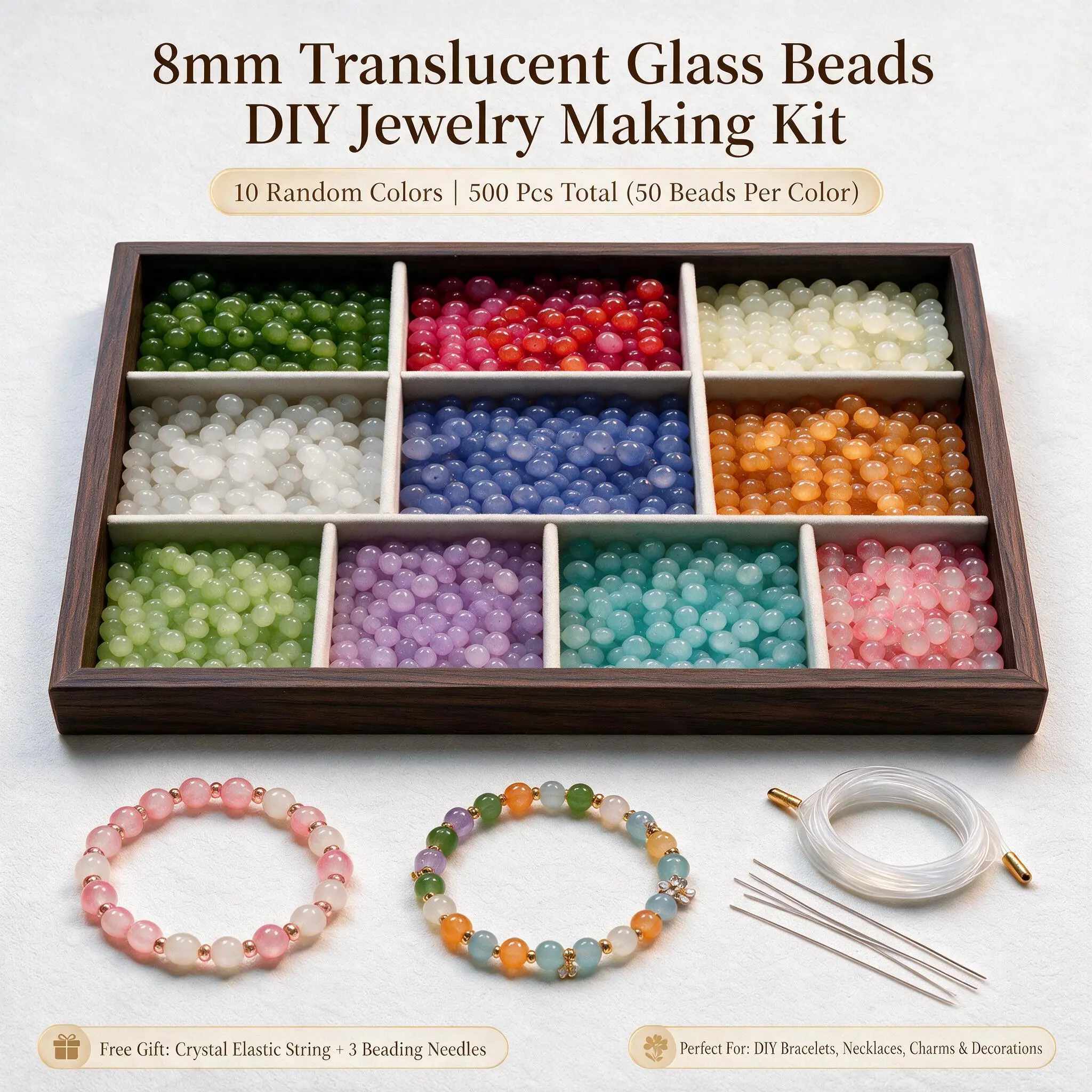 8mm Icy Chalcedony Beads DIY Kit - 10 Random Macaron Pastel Color Packs, 50 Beads Each, for DIY Jewelry Making, Charms Making, Teen Gift