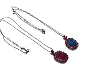 Sunnie(8699)gc.Vintage Gunmetal Large Oval Necklace - 13×17mm Synthetic Ruby & Sapphire Gemstone Pendant