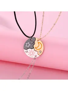 Set of 3 Round Rhinestone Star Moon Sun Friendship Necklaces BFF Best Friends Forever Fantasy Cute Pendant for Unbreakable Friendship