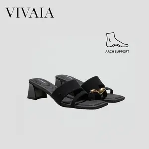 VIVAIA Arch Support Square-Toe Mid Block Heel Strappy Miami Summer Sandals, Block Heel Sandals, Arch Support Sandals, Cushioned Heel Sandals,  Platform Sandals, Suitable for vacations, strolls, all day wear, comfortable heels,Walking Shoes (JAYNA&JANINE)