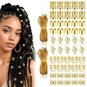 50Pcs Hair Jewelry - Braids Accessories With 2Pcs 5M Strings, Adjustable Rings, Cuffs, Charms, Beads Decorations for Men & Women