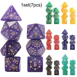 7-Piece Star Pattern Dice Set with Glitter Effect, Multi-Faced Dice, Essential for Dnd Players, Perfect for Tabletop Games