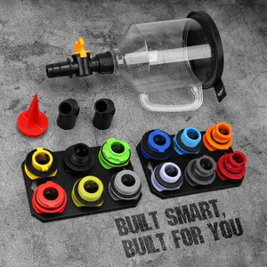 18-Piece Engine Oil Funnel Kit, 1.59QT/ 1.5L Automotive Coolant Funnel Set, 12 Adapters, Elbow Fitting, Arrow Screen and Magnetic Storage Tray, Compatible with GM, Ford, BMW, Audi, Land Rover Etc