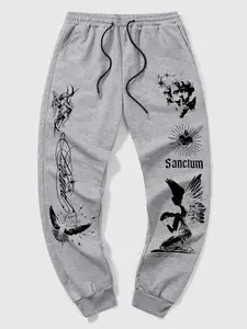 Dark Aesthetic Angel Wing Sweatpants Y2K Alt Clothing Men’s Baggy Track Pants with Tattoo-Inspired Prints Comfy Versatile Sports Casual Pants for Gym Street Hangouts