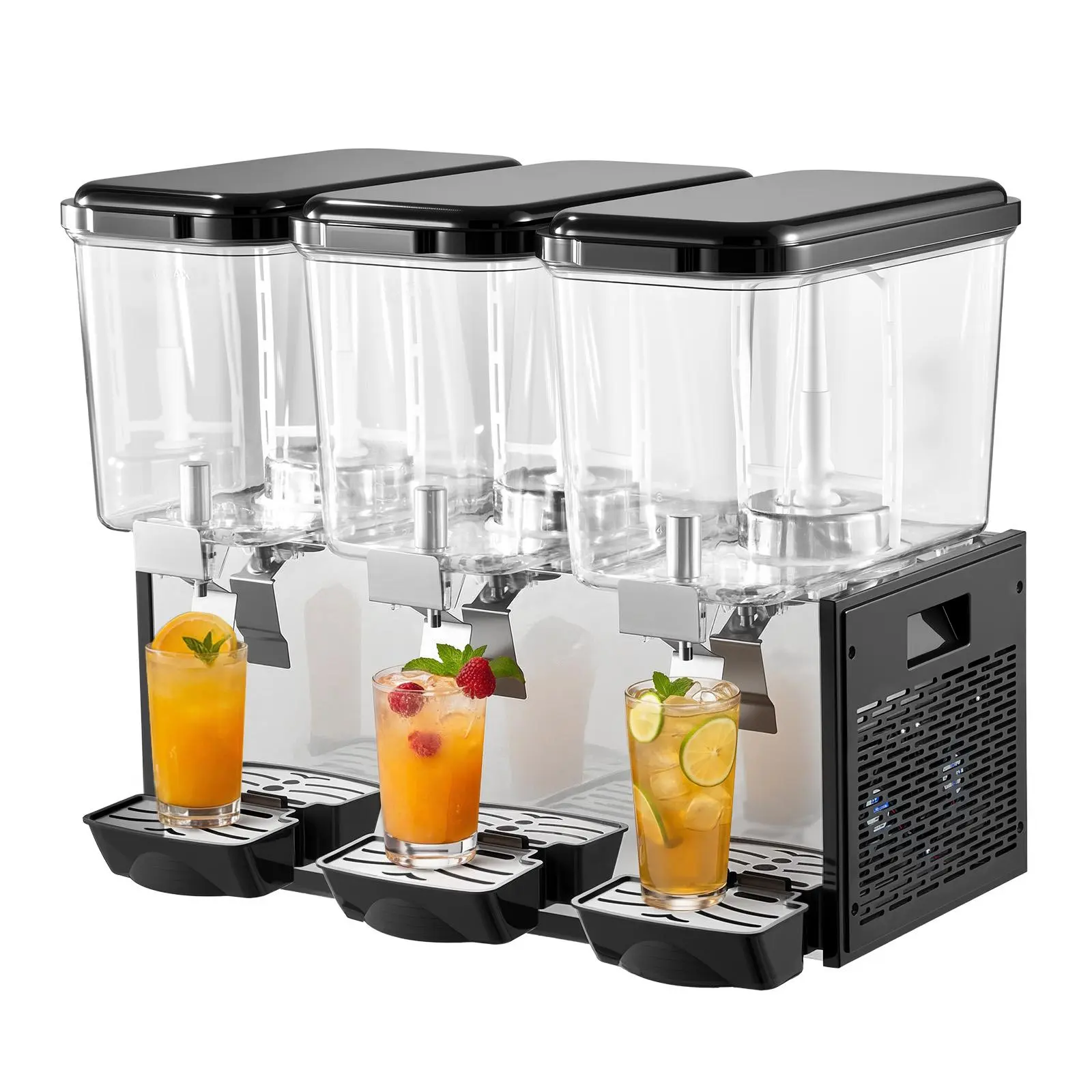 VEVOR Commercial Beverage Dispenser 3 Tanks 18 L / 19 QT Per Tank, Stainless Steel Juice Dispenser, Ice Tea Drink Machine with 45℉ to 54℉ Cooling Temperature, for Cold Drink Restaurant Bar Party