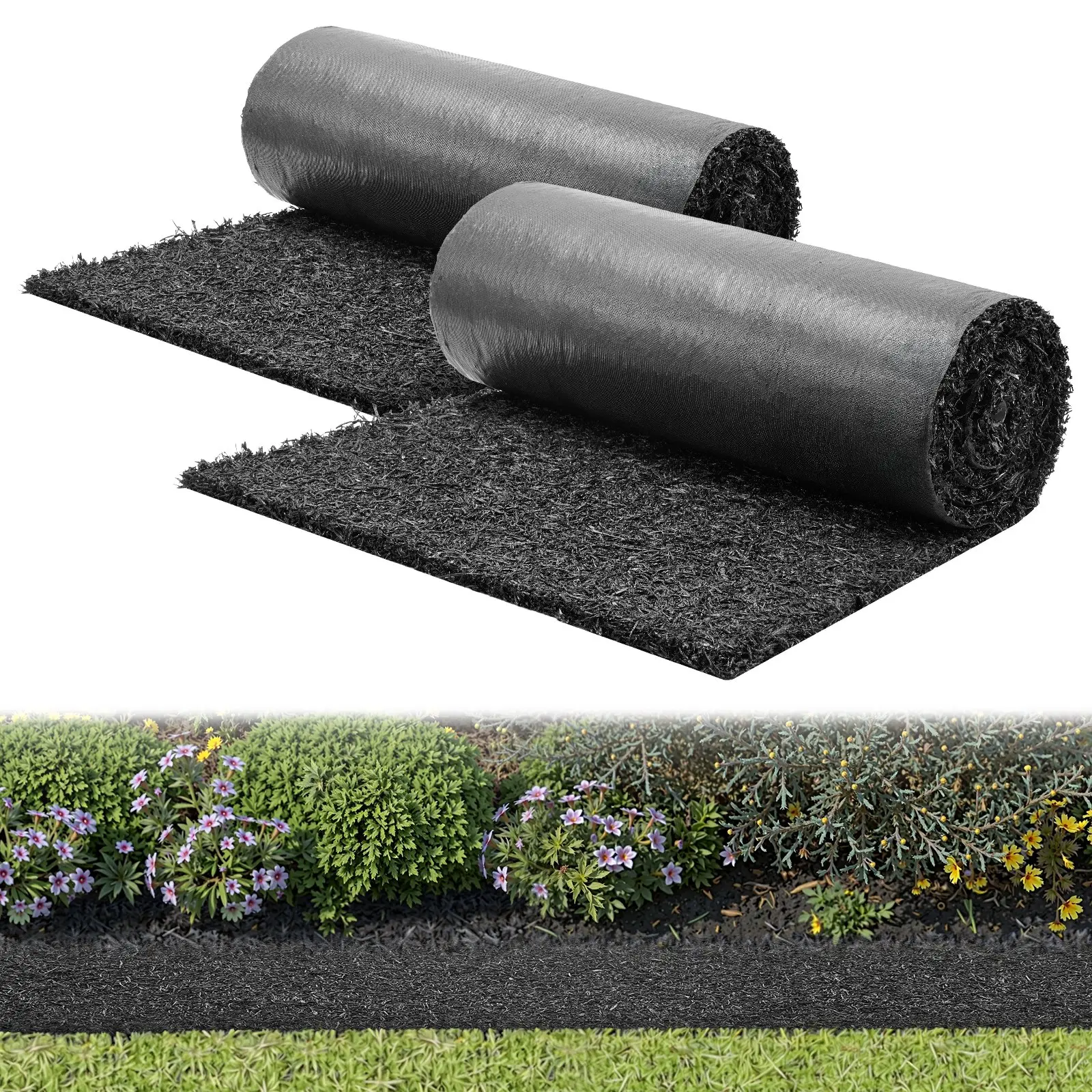 【DealsForYouDays】VEVOR Rubber Mulch Mat Roll, 2 Rolls 96 x 24 in Recycled Rubber Mulch Mat, 0.5 Thick Cuttable, Reduced Weed Growth, Natural-Looking Weed Barrier Mat, Permanent Walkway Pathway for Landscaping