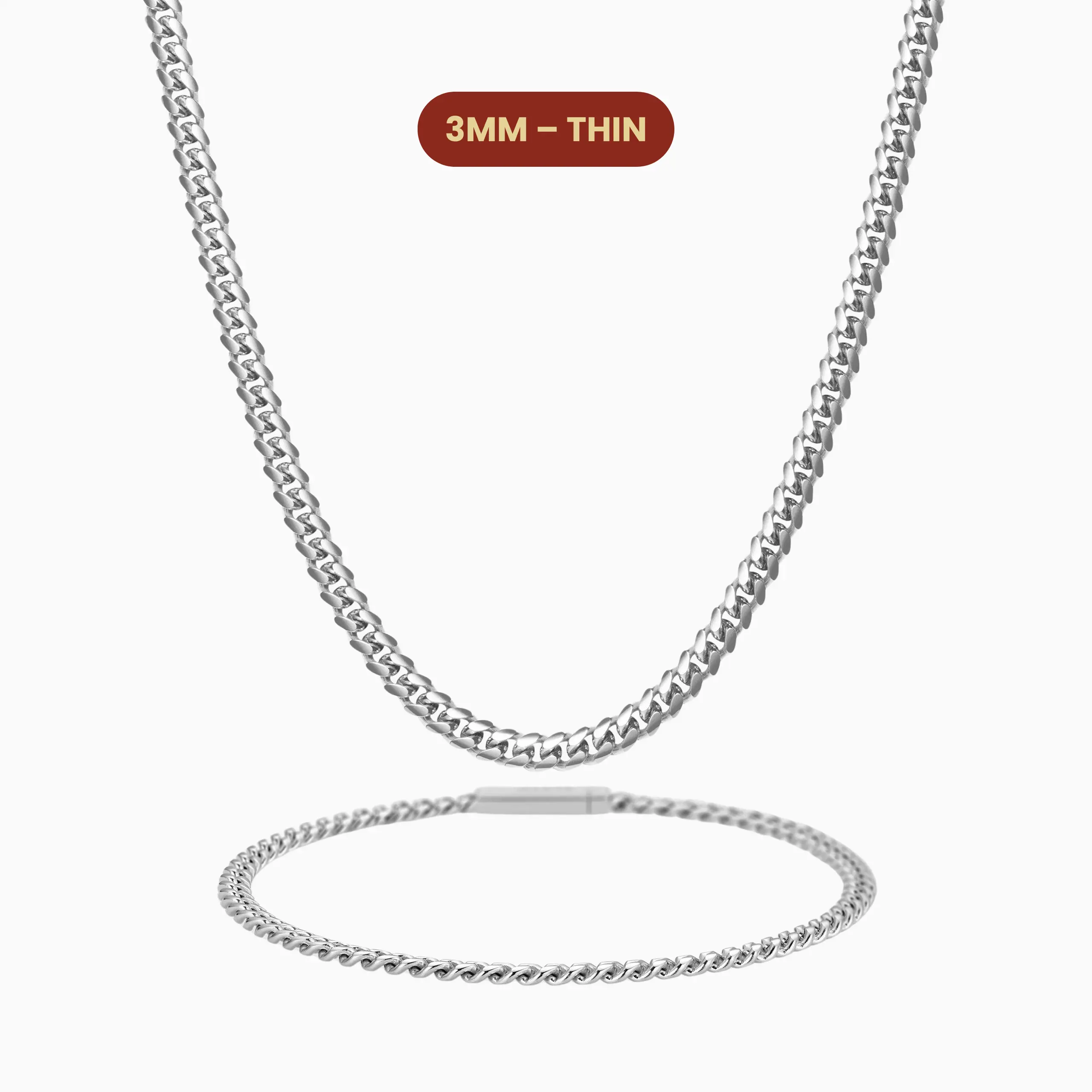 JAXXON Cuban Set 3mm - Silver - Waterproof - Box Clasp