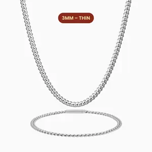 JAXXON Cuban Set 3mm - Silver - Waterproof - Box Clasp