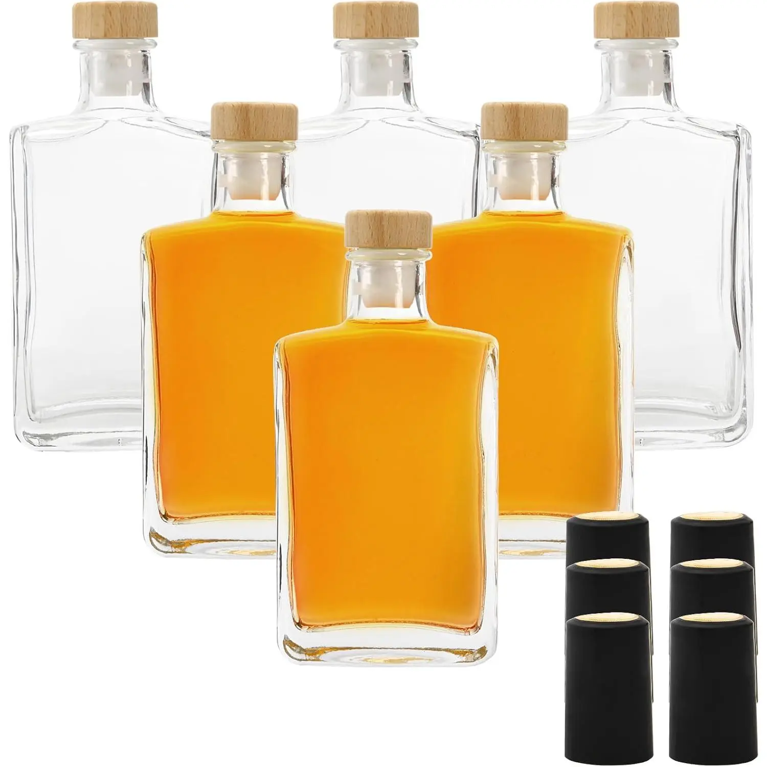 6 Pack Glass  Bottles, 6 Oz(200ml) Square Glass Bottles with T-Top Cork and Shrink Capsules, Heavy Base Hot Sauce Bottle  Bottle for , , , , Soda