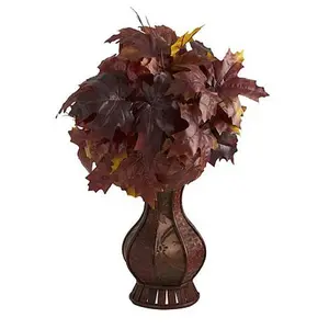 Nearly Natural 24 in. Autumn Maple Leaf Artificial Plant in Decorative Planter